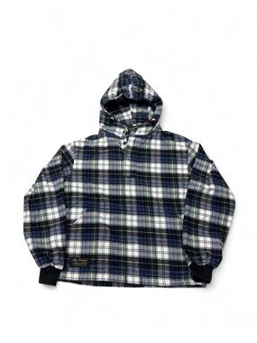 The Vermont Flannel co plaid pullover anorak style hoodie green blue Small men’s
